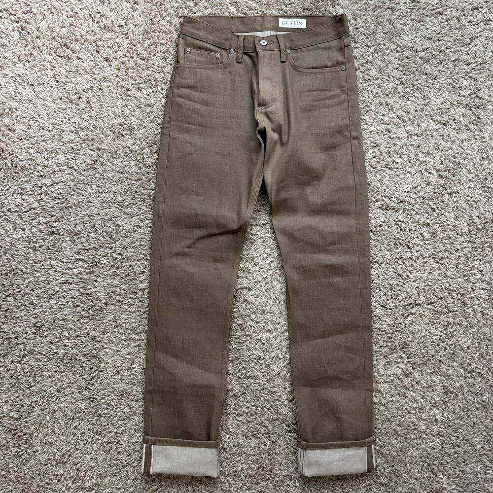 NWOT Gustin California Slim Raw Selvedge Denim Jeans Men’s Size 31 - Brown